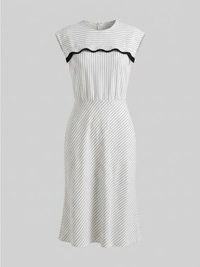 Jason Wu Career Stripped White Midi Dress with Black Trim Size 4